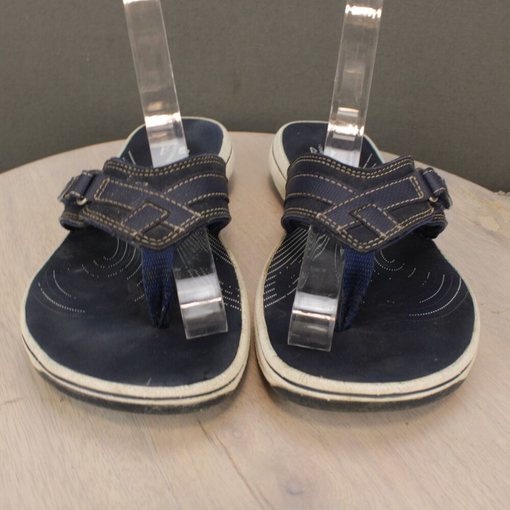 Clarks Comfort Sandals Womens 7 Navy Blue Leather Adjustable - Picture 3 of 9